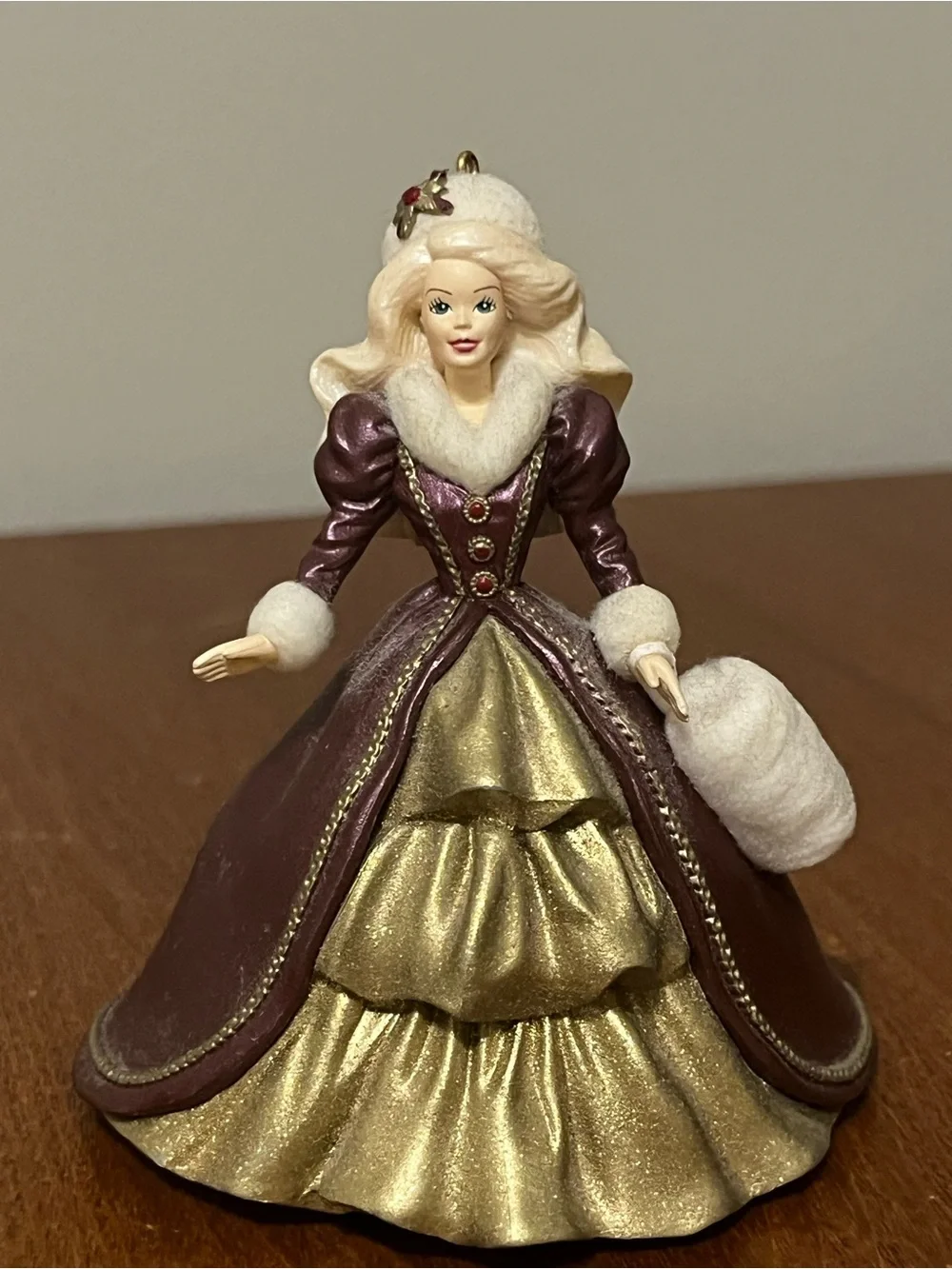 Hallmark Holiday Barbie Christmas Hanging Ornament 1996 Purple Gold White Doll